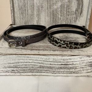 Set of 2 Skinny Belts Animal Print Grey Glitter